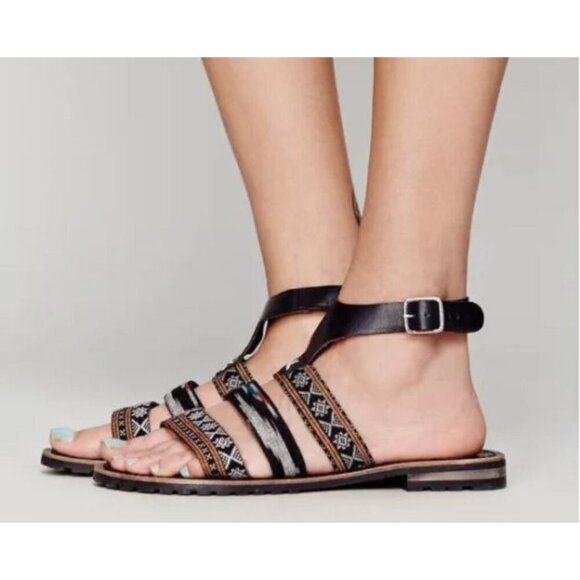 Free People Boho Strappy Black Multi Balkan Sandal 9.5 - Picture 2 of 8